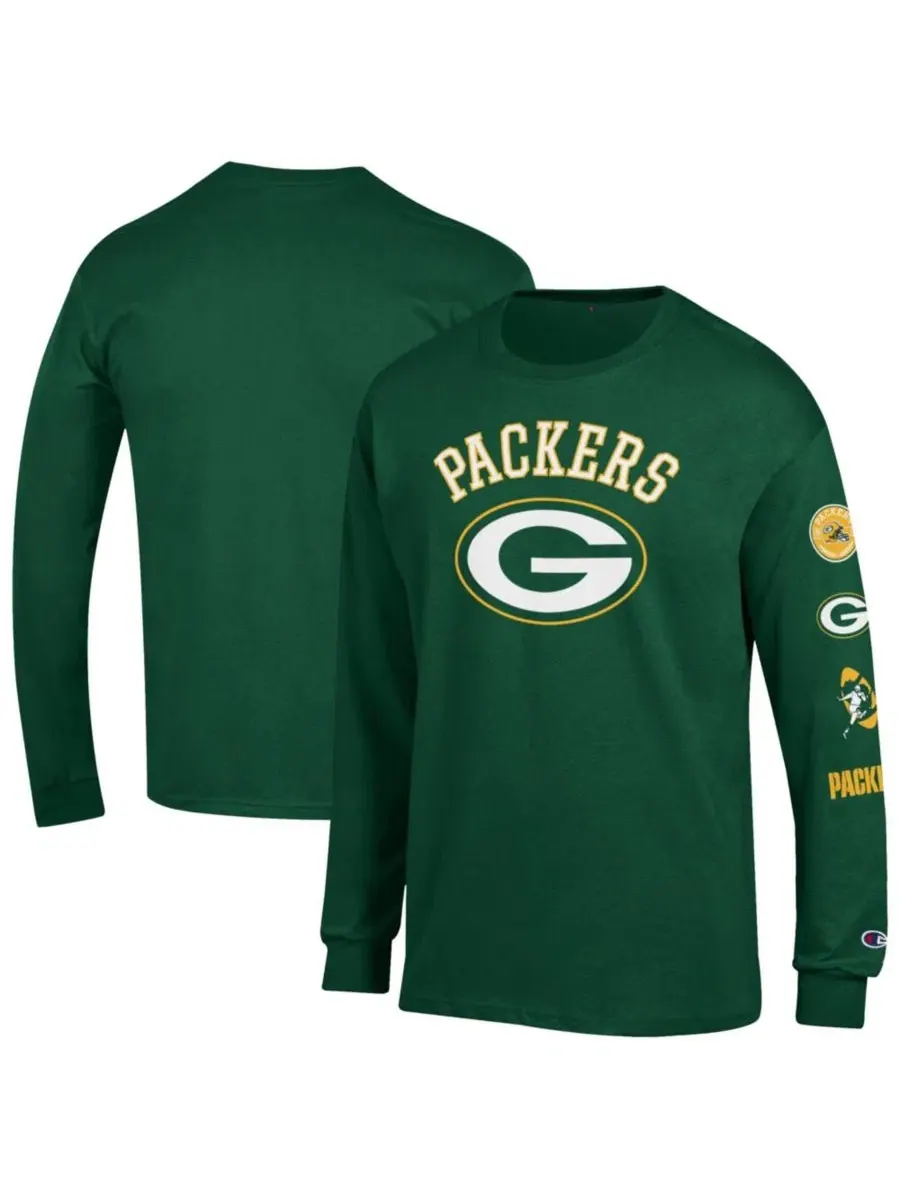 Футболка с длинным рукавом с принтом Seal Green Bay Packers Champion — изображение 1 из 3, зеленый