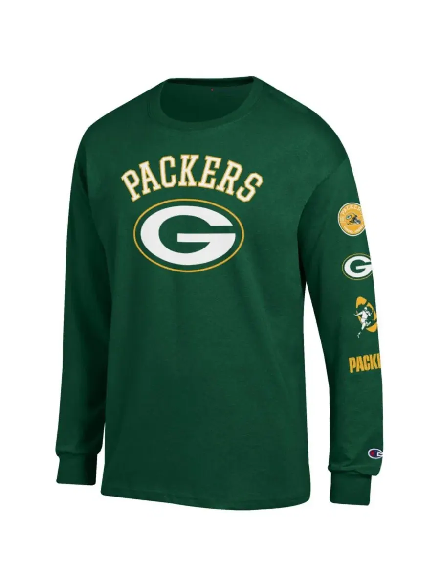 Футболка с длинным рукавом с принтом Seal Green Bay Packers Champion — изображение 2 из 3, зеленый