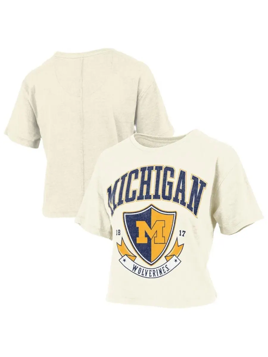 Футболка-кроп с винтажным принтом Michigan Wolverines Buckler Vintage Cropped Pressbox