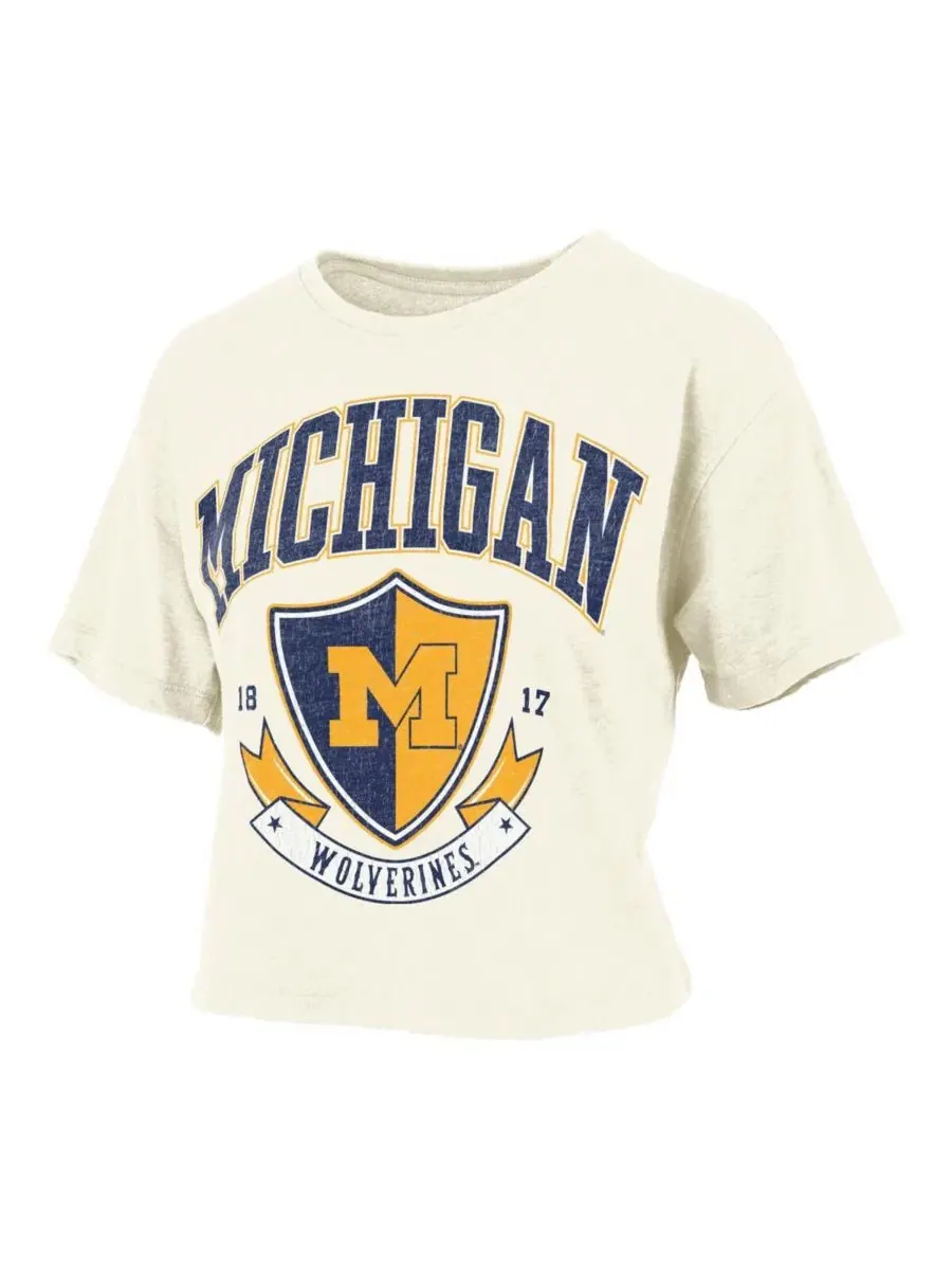 Футболка-кроп с винтажным принтом Michigan Wolverines Buckler Vintage Cropped Pressbox — изображение 3 из 3, бежевый
