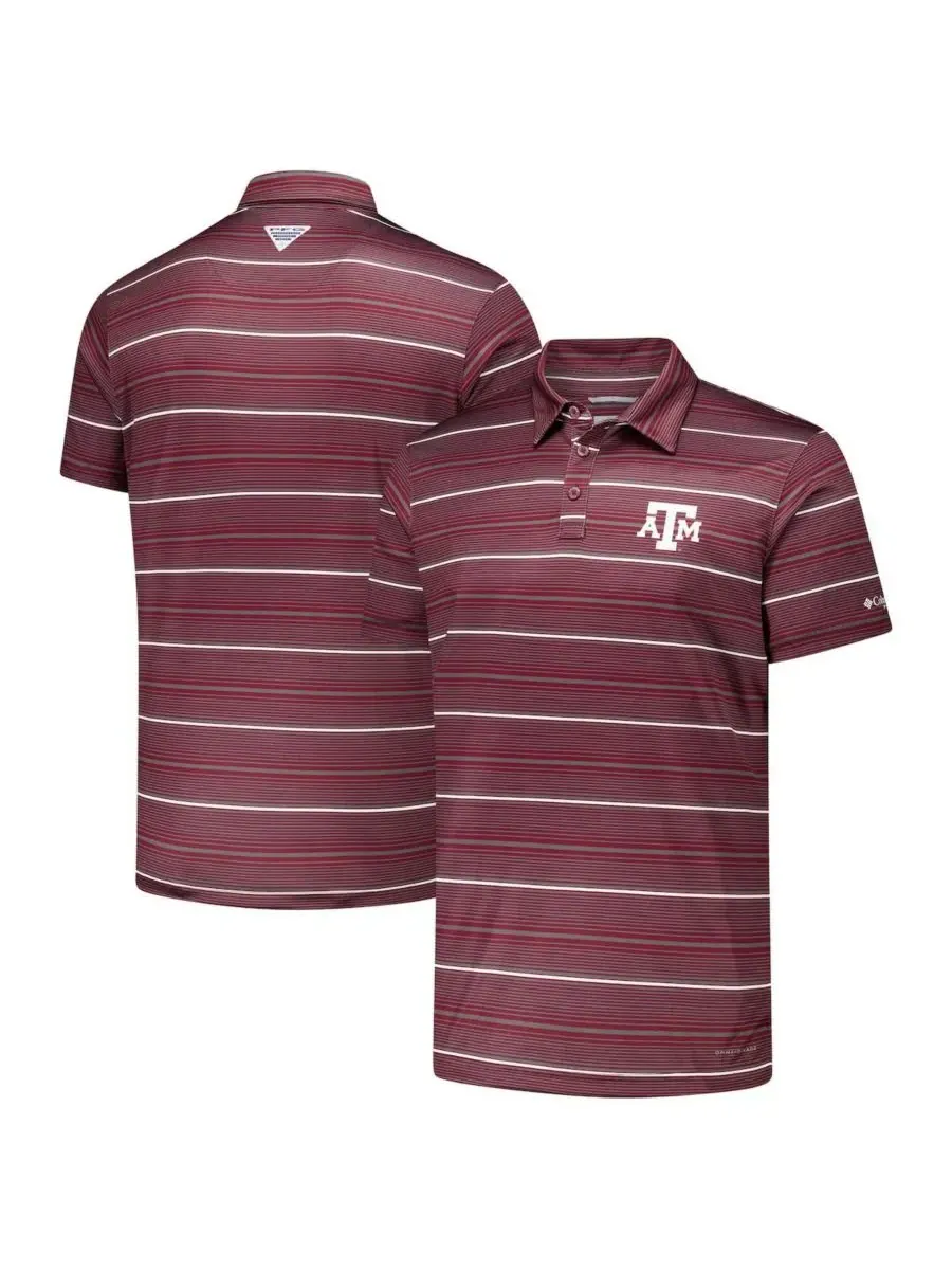 Columbia Мужская бордовая поло-рубашка Texas A&M Aggies PFG Super Terminal Tackle Omni-Shade Stripe — изображение 1 из 3