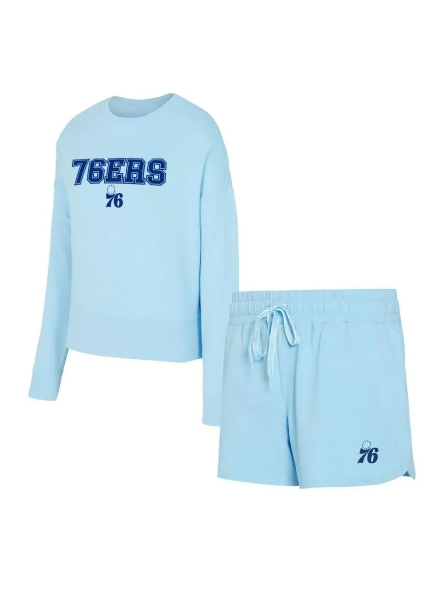 Concepts Sport Женский комплект из двух предметов: светло-голубой топ с длинными рукавами и шорты — изображение 1 из 4