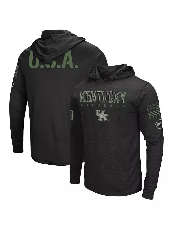 Мужская черная футболка с капюшоном и длинным рукавом Kentucky Wildcats OHT в стиле милитари — изображение 1 из 3