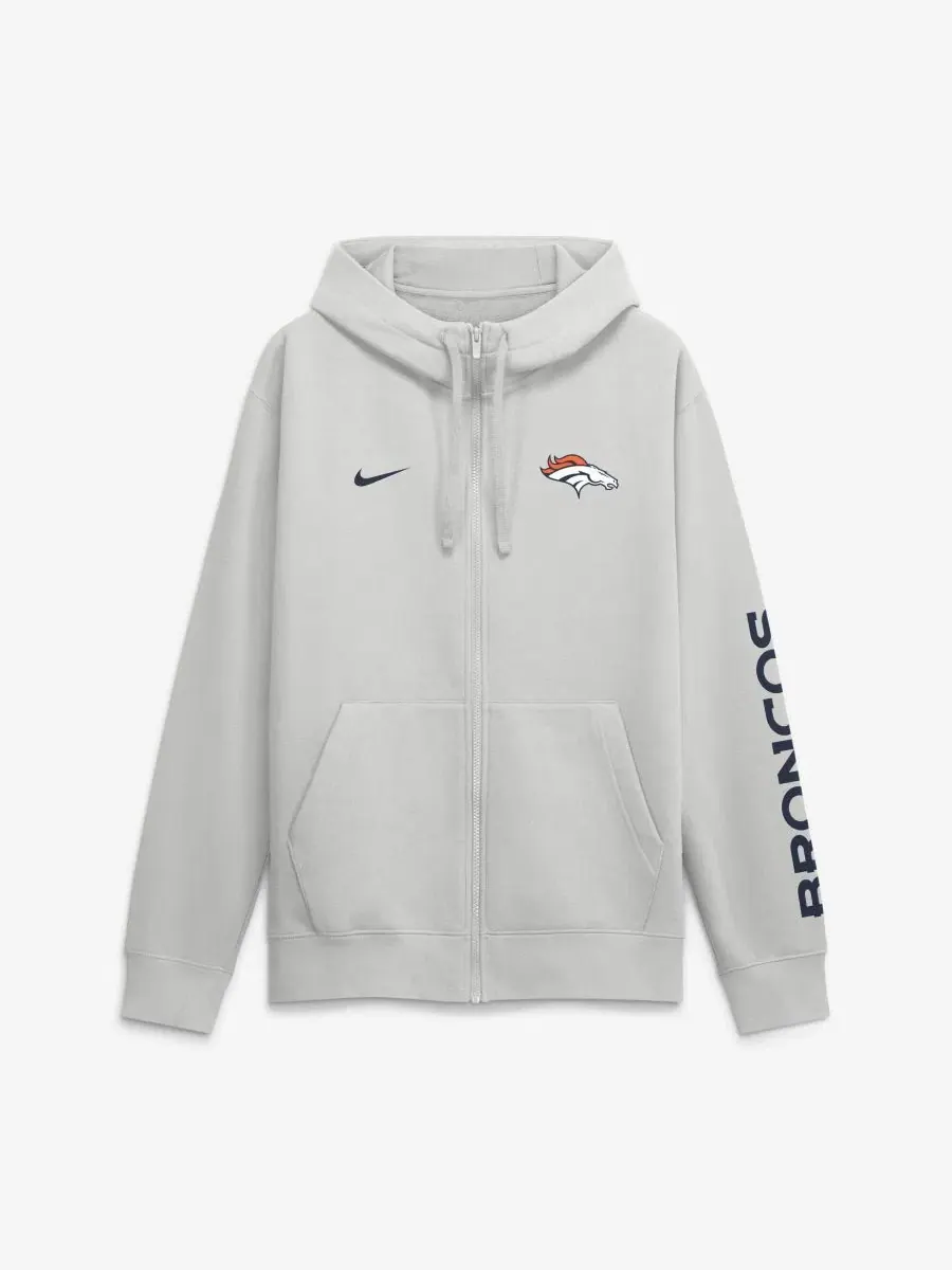 Худи с флиса с полноценной застежкой-молнией Denver Broncos Cool Down Club Nike — изображение 1 из 2, серый