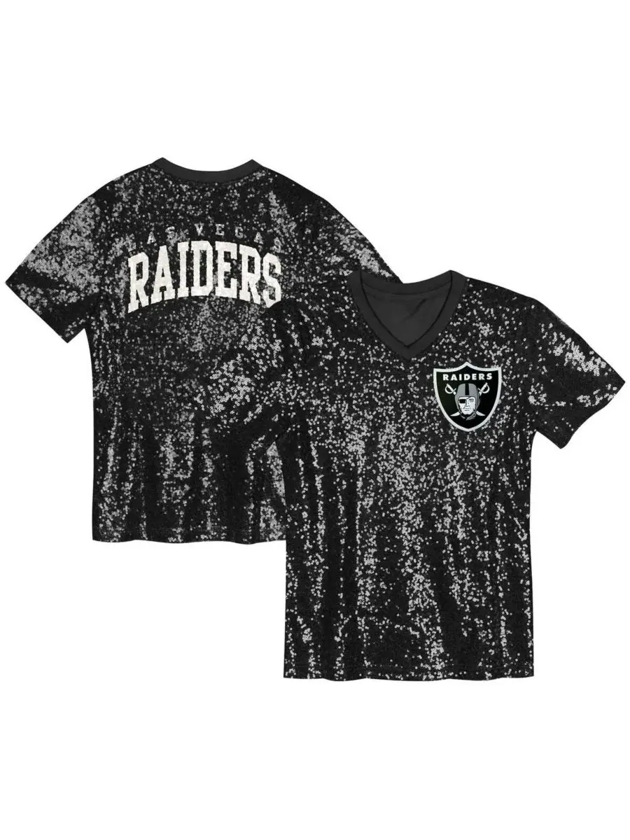 Outerstuff Топ с V-образным вырезом и пайетками с логотипом команды Las Vegas Raiders для девочек — изображение 1 из 3