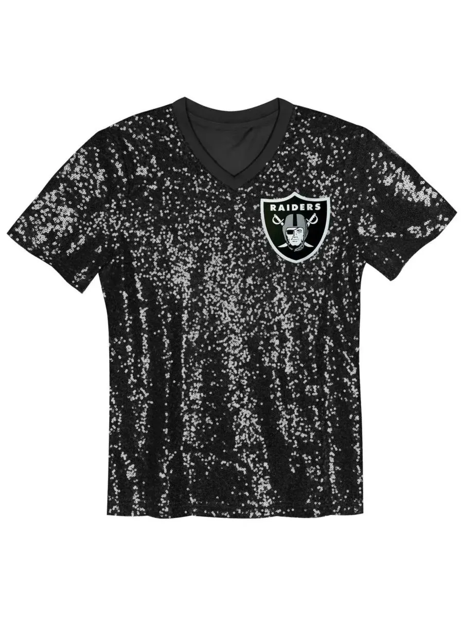 Outerstuff Топ с V-образным вырезом и пайетками с логотипом команды Las Vegas Raiders для девочек — изображение 3 из 3