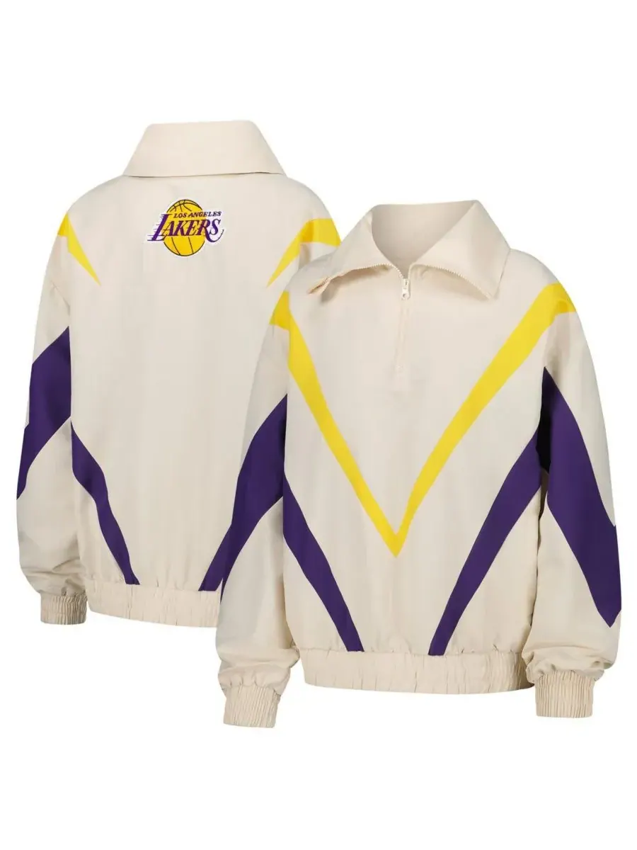 Terez Женская белая ветровка Los Angeles Lakers Retro Chevron Ripstop с застежкой-молнией до — белый
