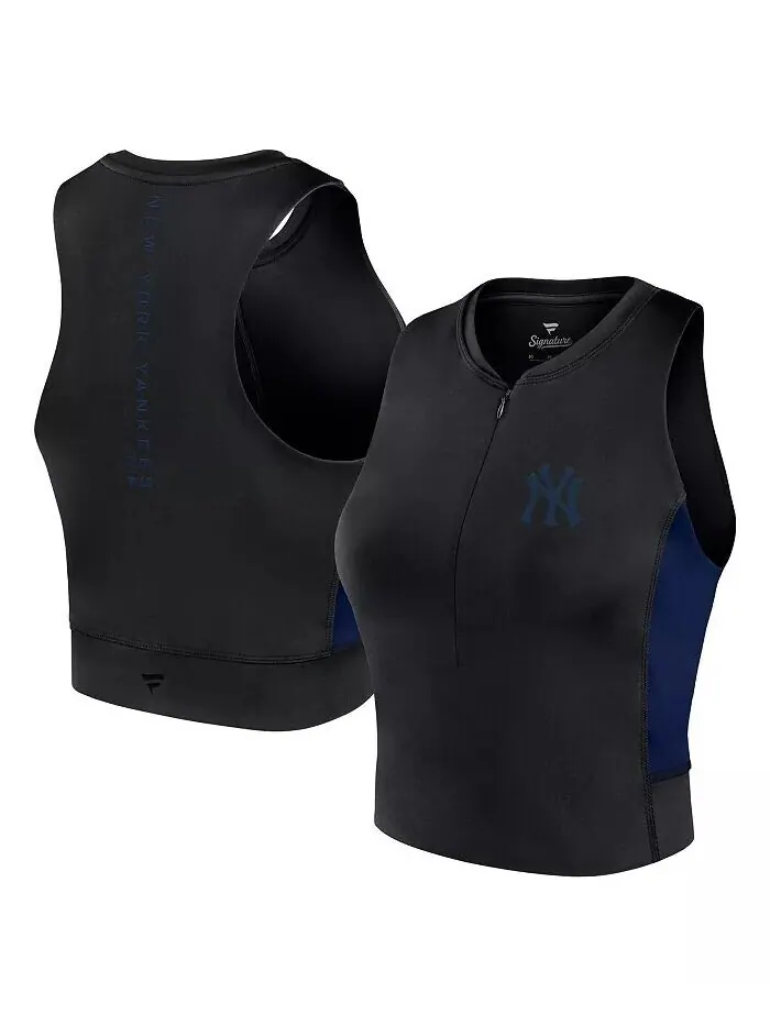 Женская черная майка-топ New York Yankees Studio Half-Zip Fit Gym Fanatics — изображение 1 из 3