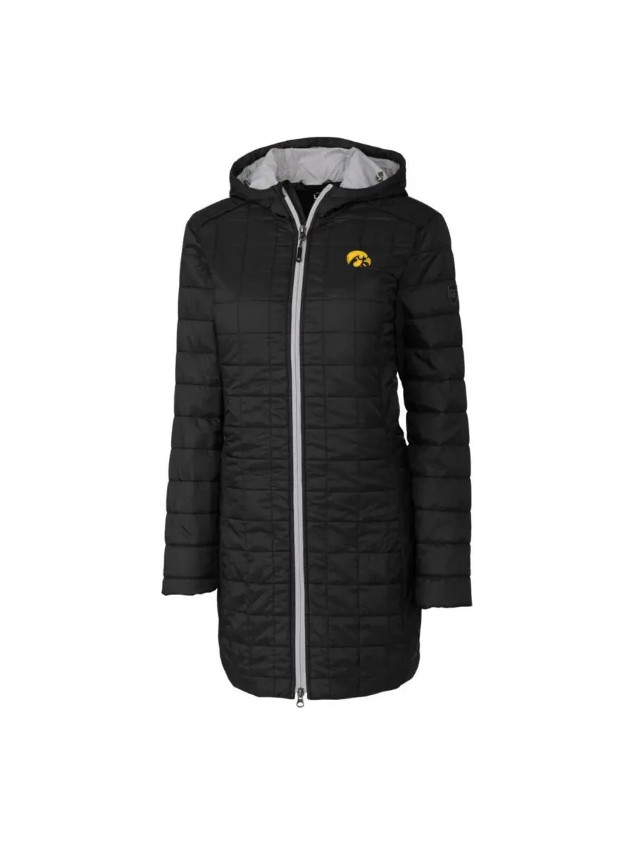 Cutter & Buck Женское черное длинное пальто с капюшоном Iowa Hawkeyes Rainier PrimaLoft — изображение 3 из 3, черный