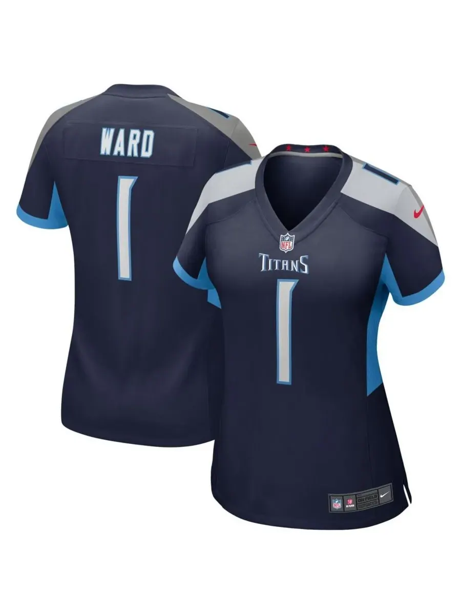 Nike Женская футболка Cameron Ward Navy Tennessee Titans, выбранная в первом раунде драфта НФЛ 2025 — изображение 1 из 3