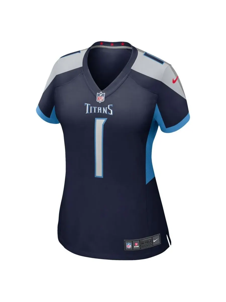 Nike Женская футболка Cameron Ward Navy Tennessee Titans, выбранная в первом раунде драфта НФЛ 2025 — изображение 2 из 3
