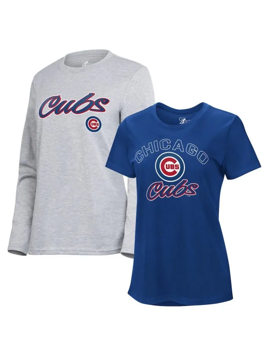 Комплект футболок с коротким и длинным рукавом, с принтом, Chicago Cubs G-III 4Her by Carl Banks — изображение 1 из 5, серый