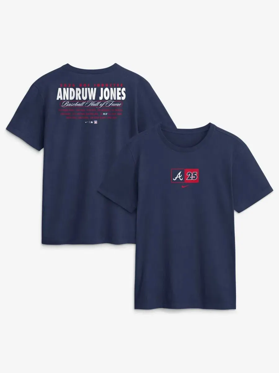 Футболка с принтом Andruw Jones Atlanta Braves 2026 Hall of Fame Stats Name Number Nike — изображение 1 из 2, темно-синий