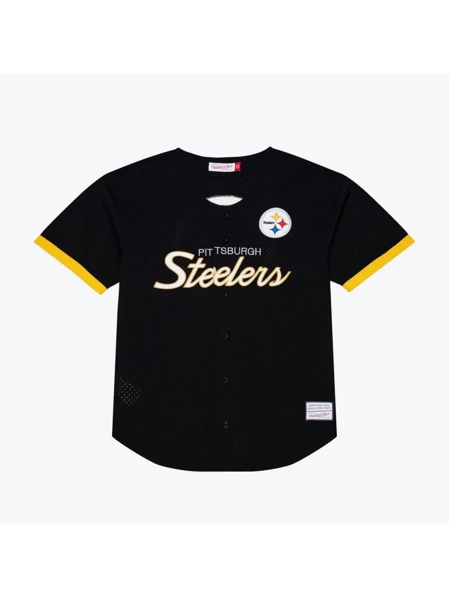 Футболка с полной застежкой на пуговицах Pittsburgh Steelers Mitchell & Ness — изображение 1 из 4, черный