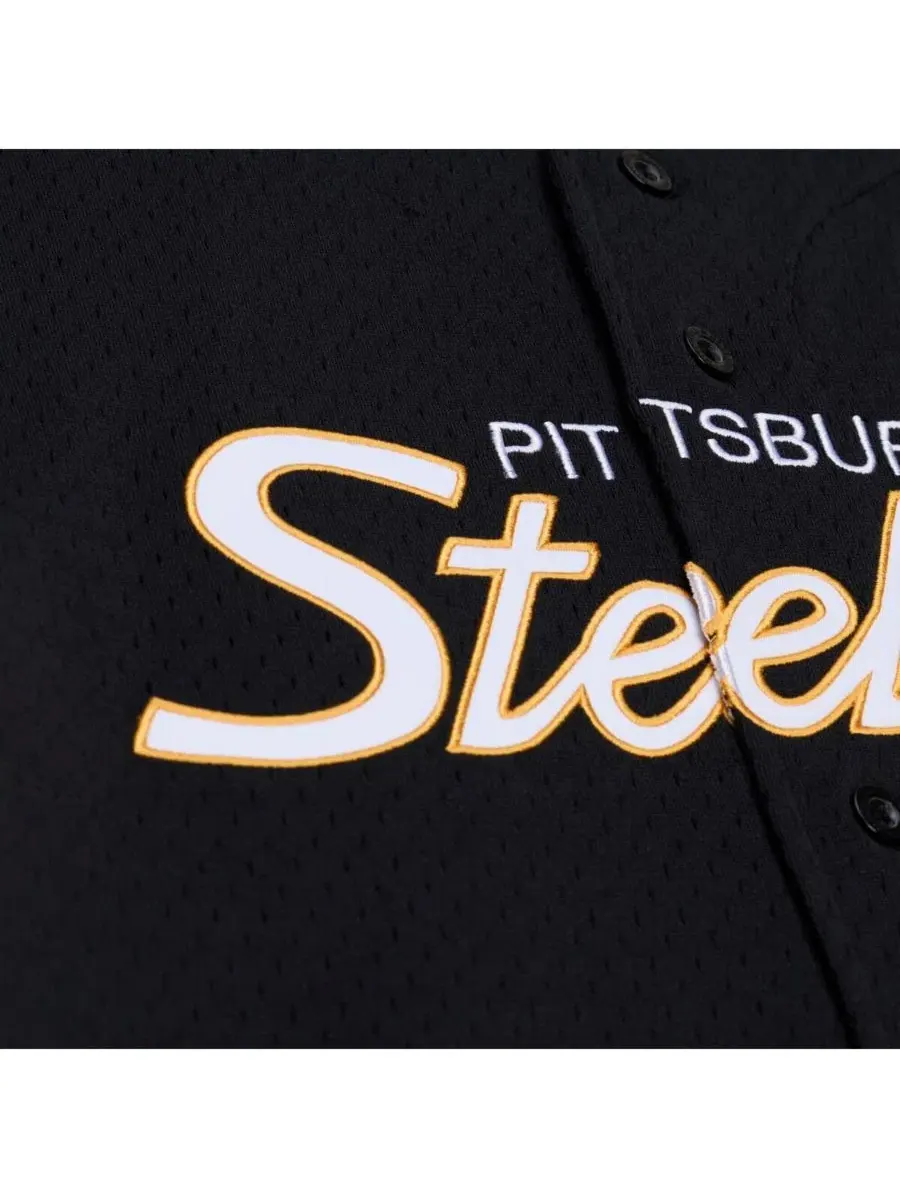 Футболка с полной застежкой на пуговицах Pittsburgh Steelers Mitchell & Ness — изображение 3 из 4, черный