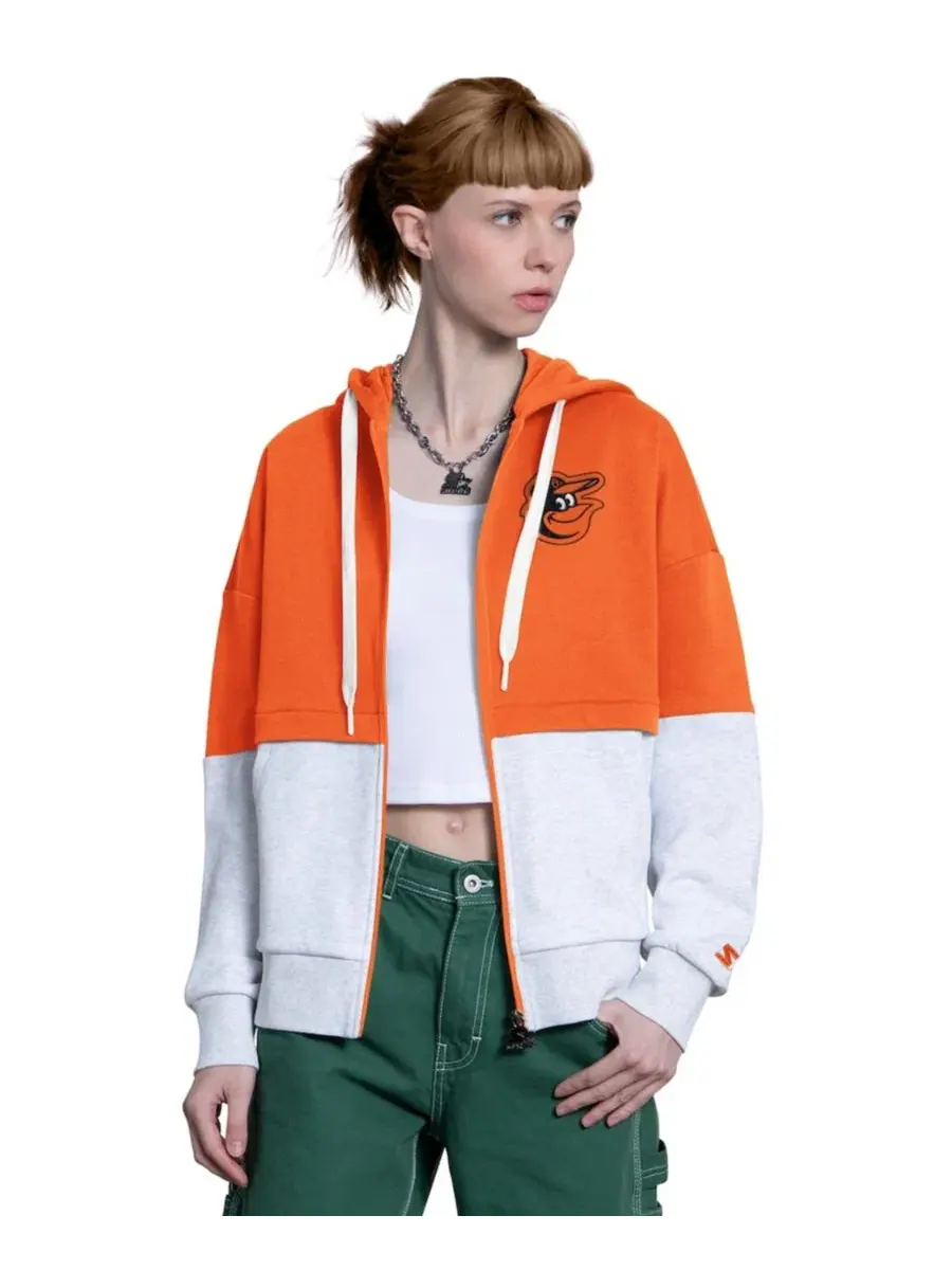 Худи женское с капюшоном и молнией Wishbone Baltimore Orioles Starter — изображение 1 из 4, оранжевый серый