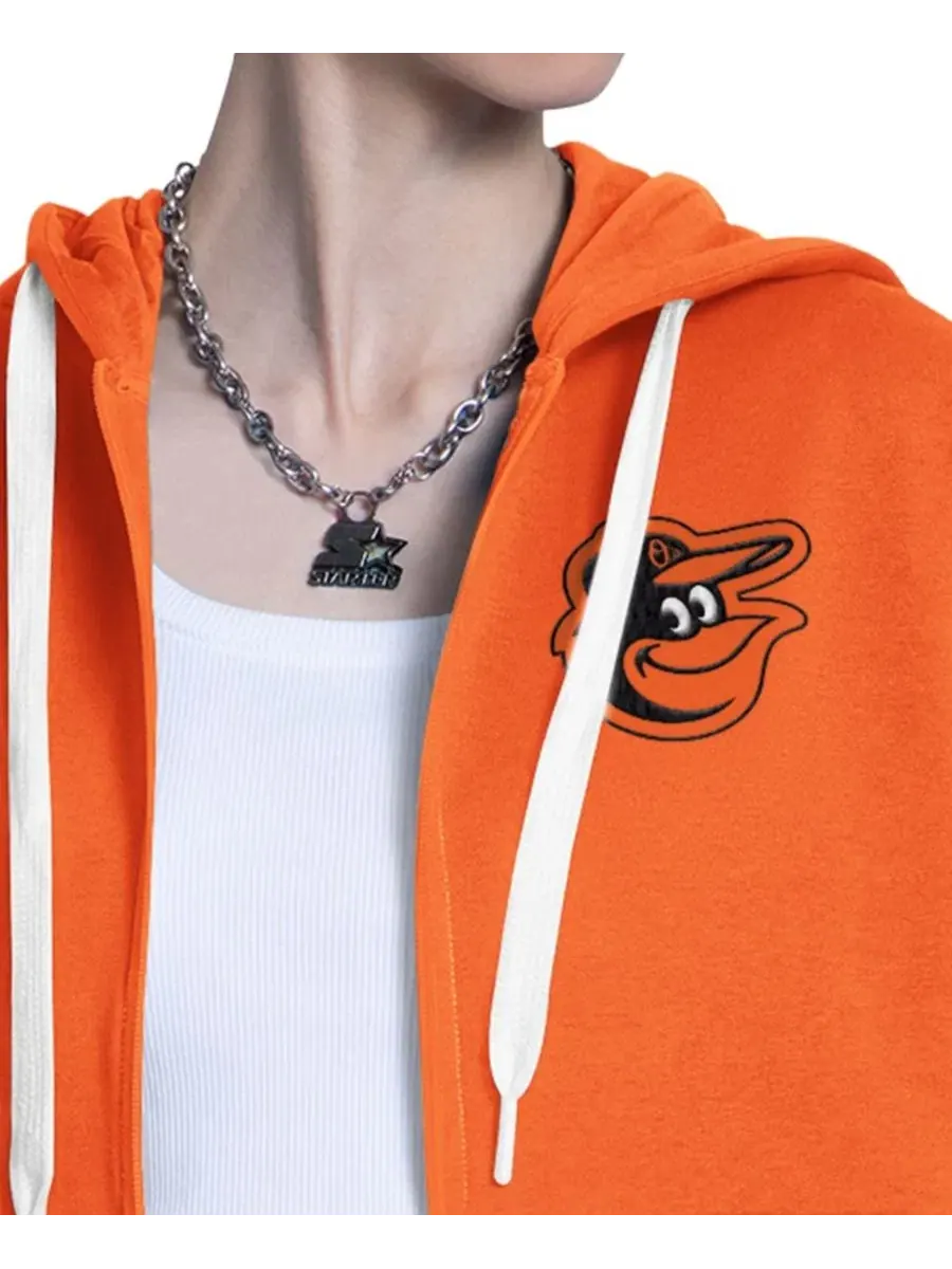 Худи женское с капюшоном и молнией Wishbone Baltimore Orioles Starter — изображение 3 из 4, оранжевый серый