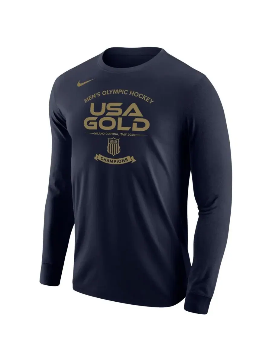 Футболка с длинным рукавом с принтом USA Hockey 2026 Winter Olympics Nike — изображение 2 из 3, темно-синий золотистый