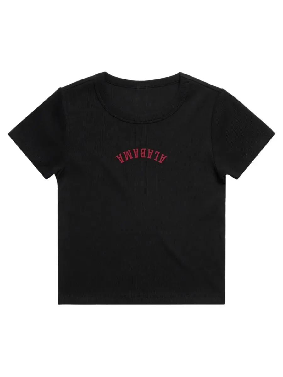 Женская футболка-кроп с вышивкой Upside Down Embroidery Uscape Apparel — изображение 2 из 2, черный