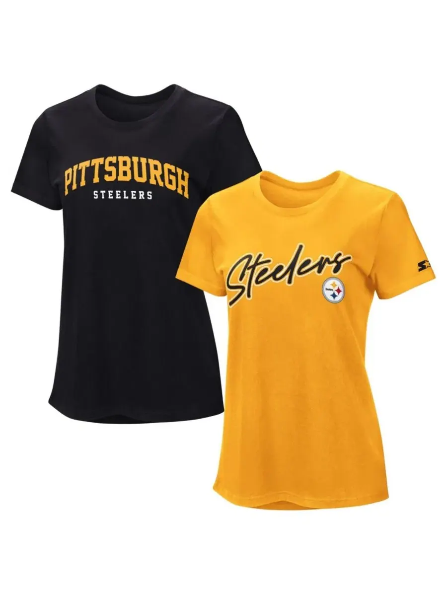 Комплект из двух футболок с принтом Pittsburgh Steelers Starter — изображение 1 из 4, черный золотистый