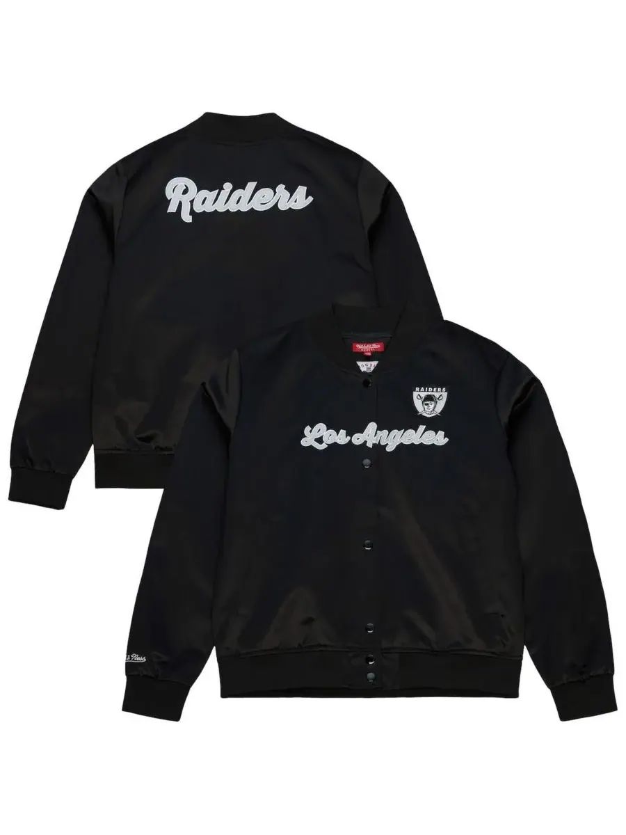 Mitchell & Ness Женская черная атласная куртка Las Vegas Raiders на кнопках — изображение 1 из 5, черный