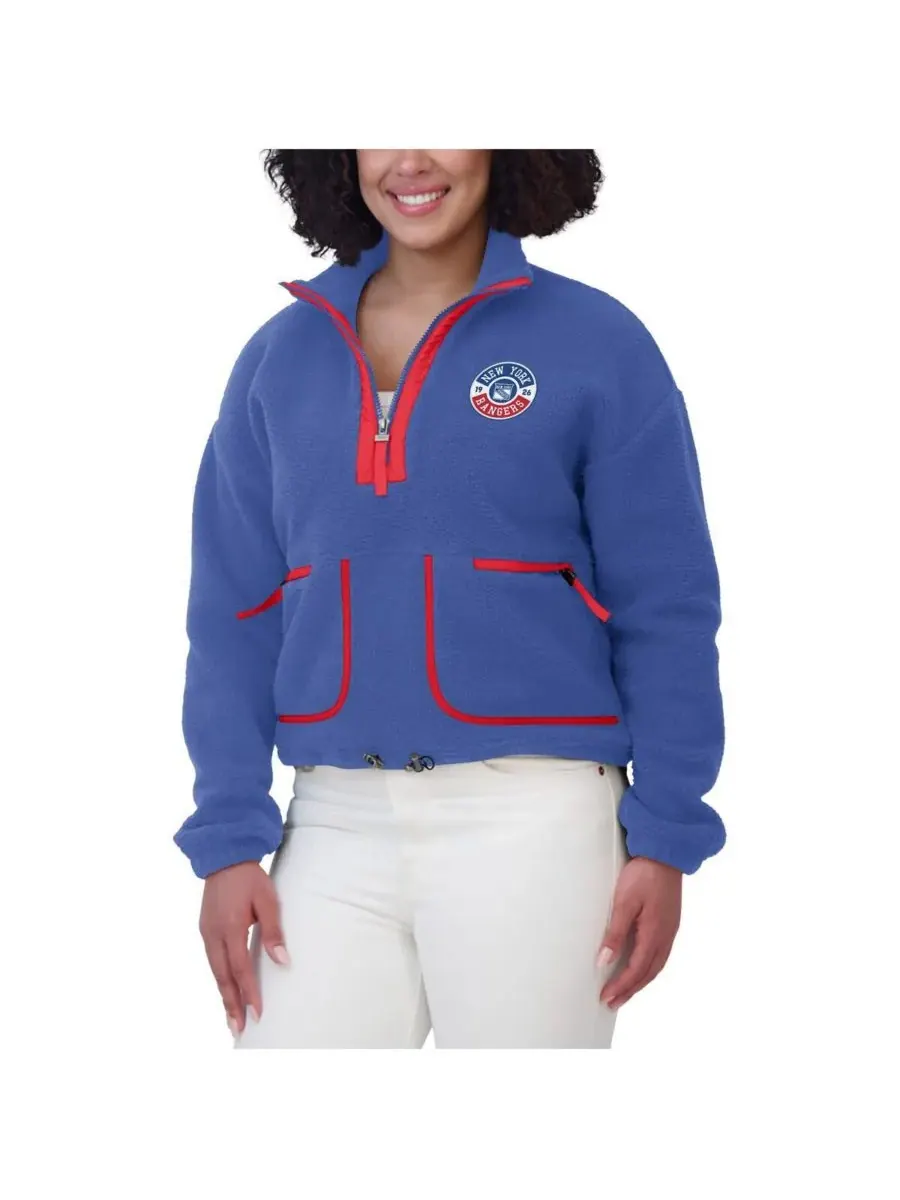 WEAR by Erin Andrews Женская синяя флисовая куртка New York Rangers с застежкой-молнией до середины — изображение 2 из 5