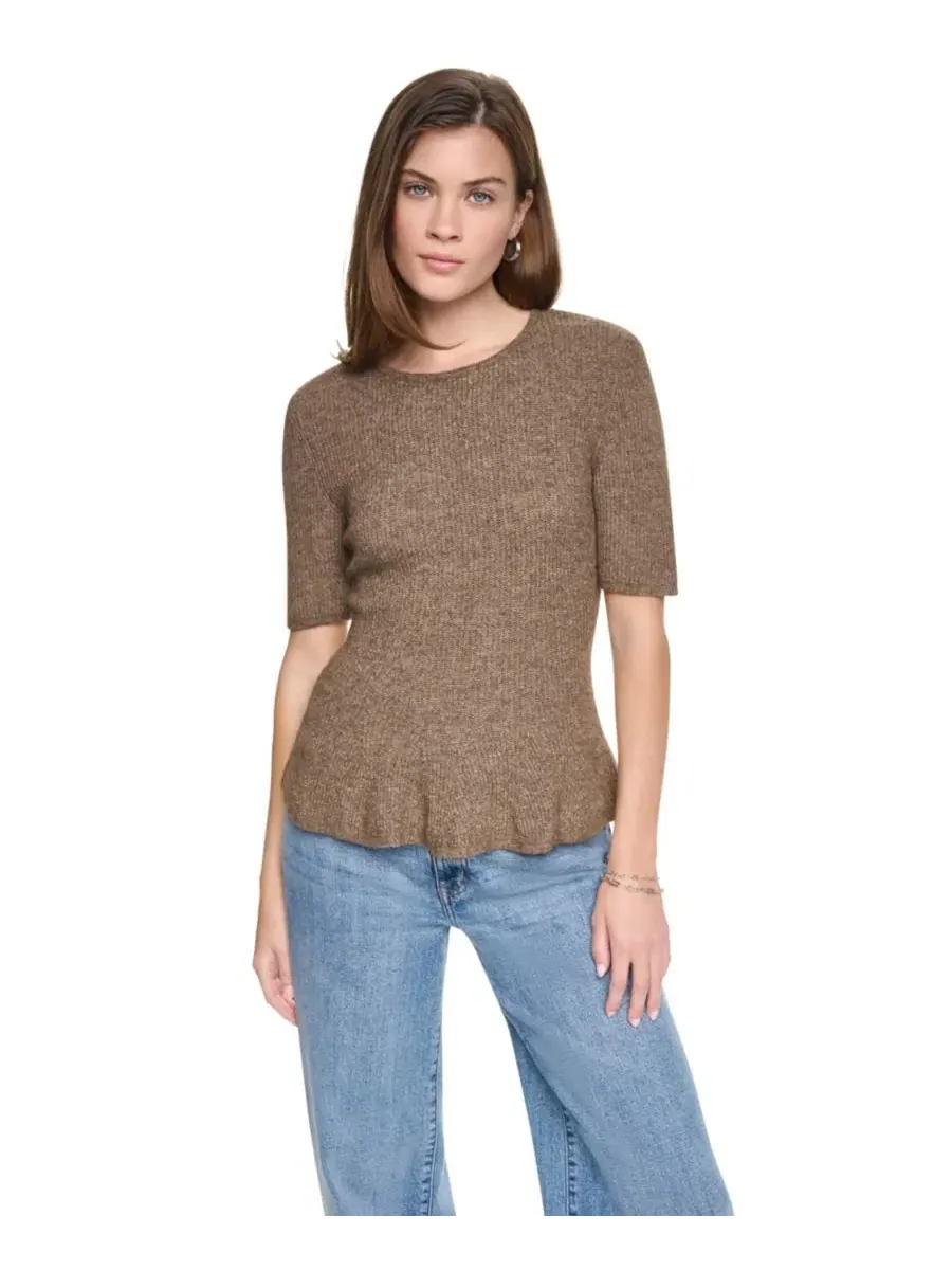 Свитер женский с защипами и рукавом 3/4, с логотипом DKNY Jeans, Caramel Heather — изображение 1 из 5