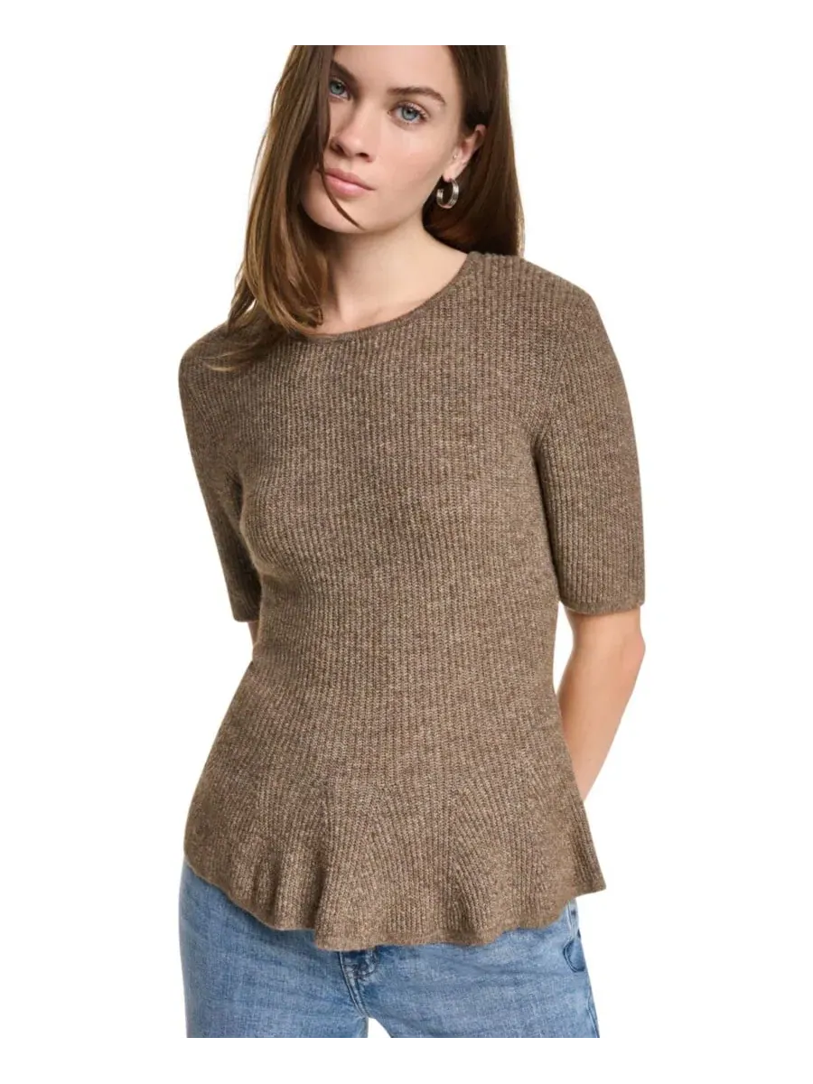 Свитер женский с защипами и рукавом 3/4, с логотипом DKNY Jeans, Caramel Heather — изображение 2 из 5