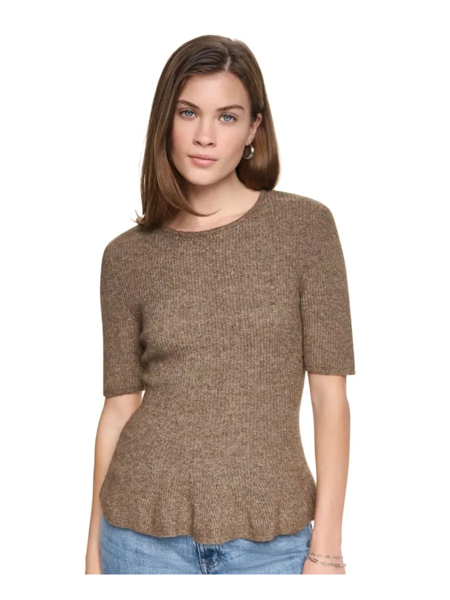 Свитер женский с защипами и рукавом 3/4, с логотипом DKNY Jeans, Caramel Heather — изображение 3 из 5