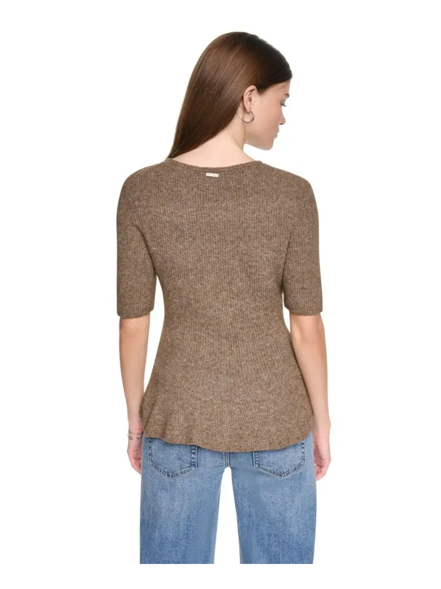 Свитер женский с защипами и рукавом 3/4, с логотипом DKNY Jeans, Caramel Heather — изображение 4 из 5