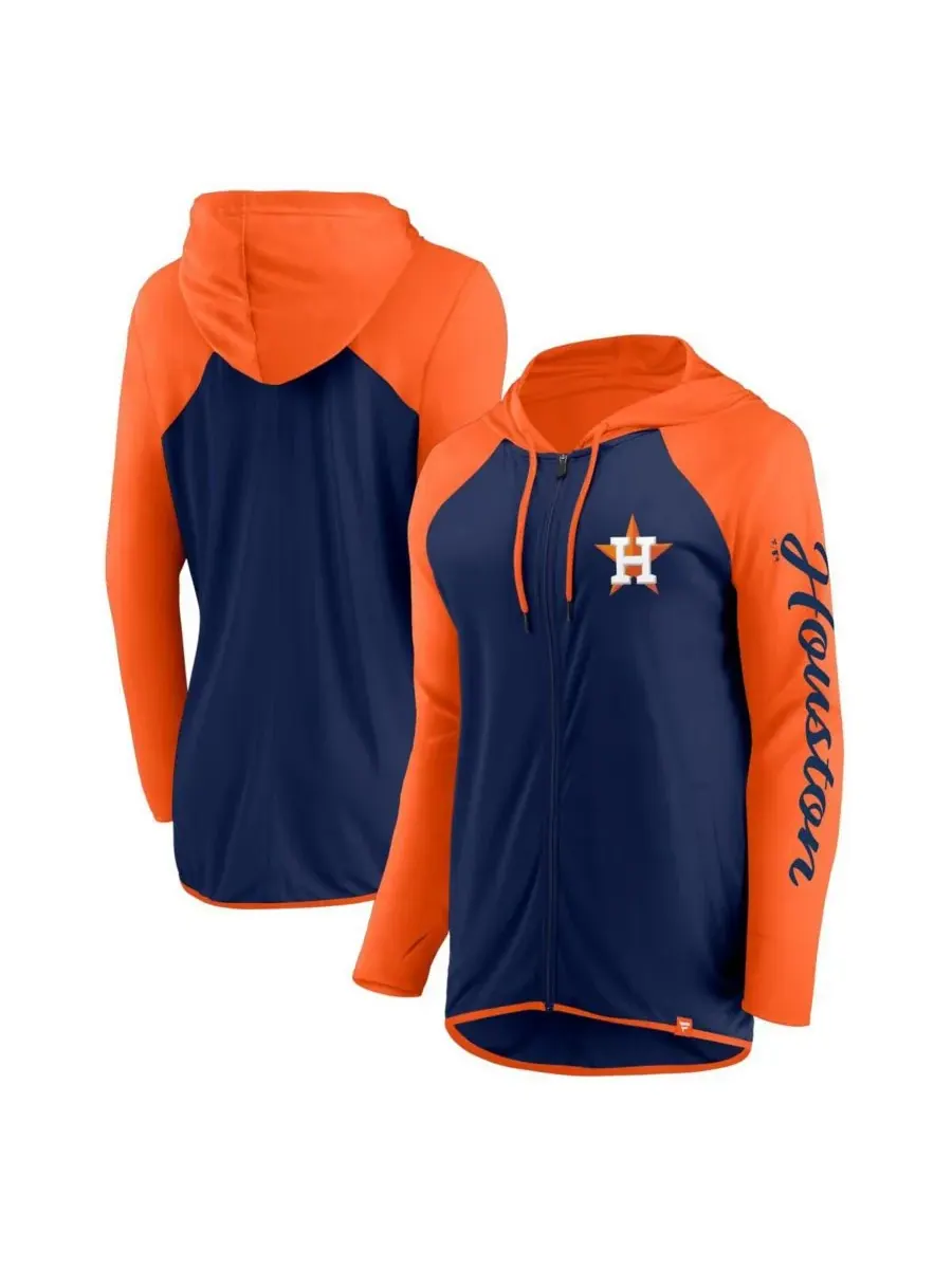 Fanatics Женская толстовка на молнии с рукавами и надписью Houston Astros — изображение 1 из 3, темно-синий оранжевый