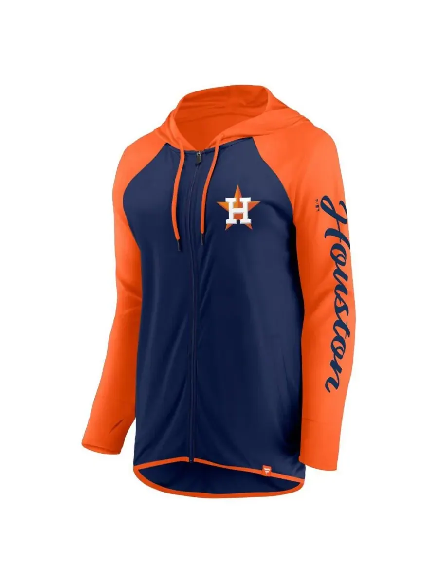 Fanatics Женская толстовка на молнии с рукавами и надписью Houston Astros — изображение 3 из 3, темно-синий оранжевый