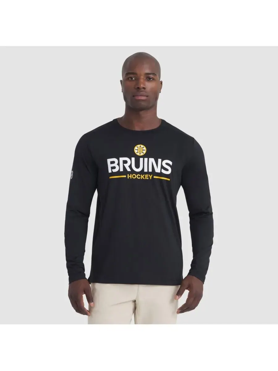 Fanatics Мужская черная футболка с длинным рукавом Boston Bruins Authentic Pro Rink Tech — изображение 1 из 5, черный желтый