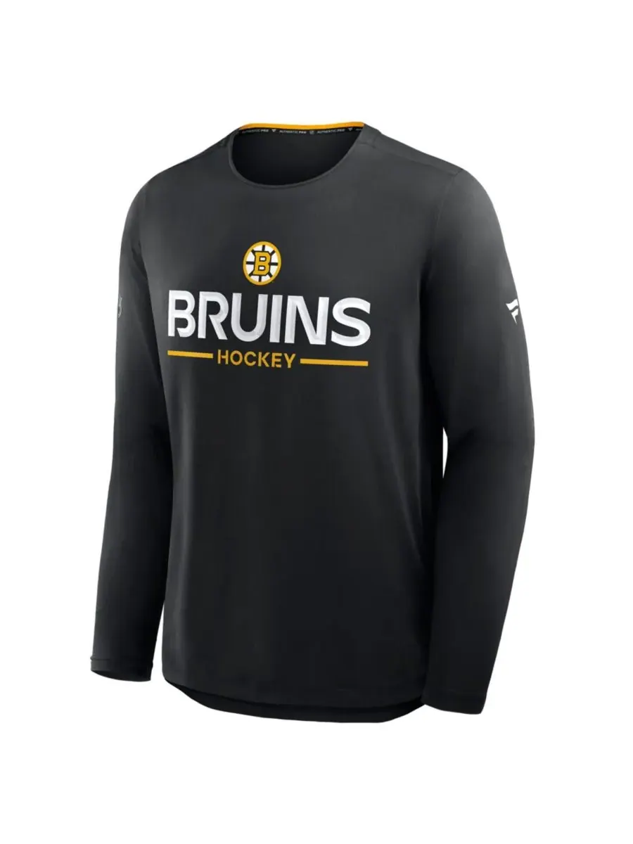 Fanatics Мужская черная футболка с длинным рукавом Boston Bruins Authentic Pro Rink Tech — изображение 5 из 5, черный желтый