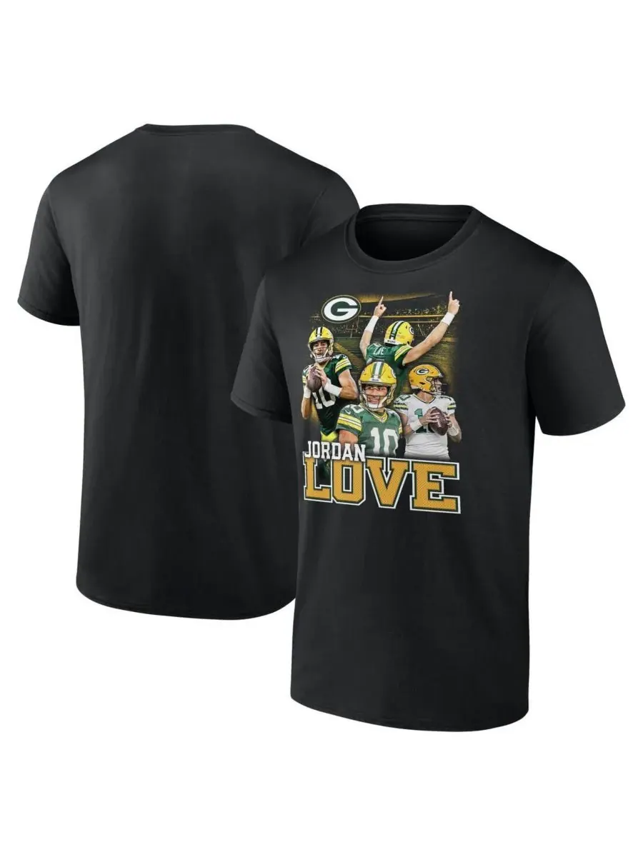 Fanatics Мужская футболка Jordan Love Black Green Bay Packers с графическим изображением известного — изображение 1 из 4