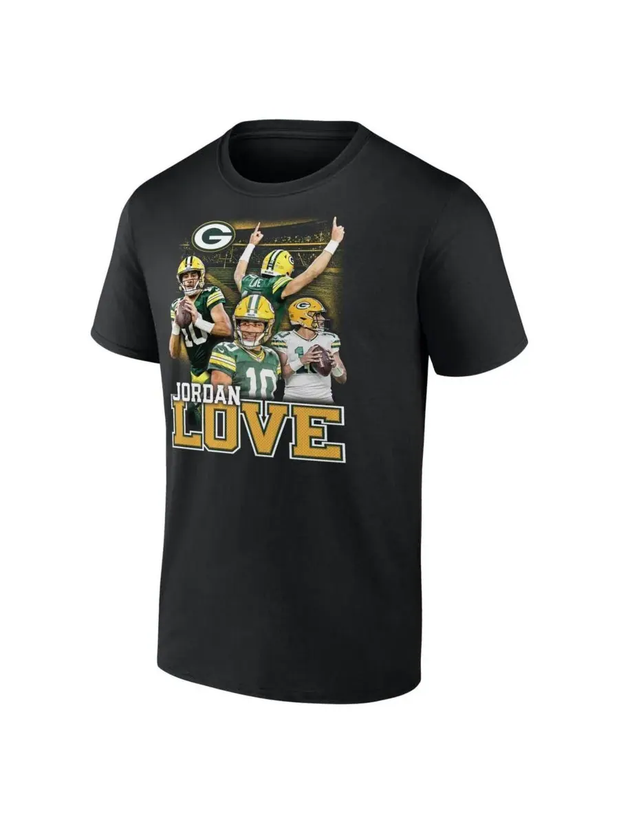 Fanatics Мужская футболка Jordan Love Black Green Bay Packers с графическим изображением известного — изображение 2 из 4
