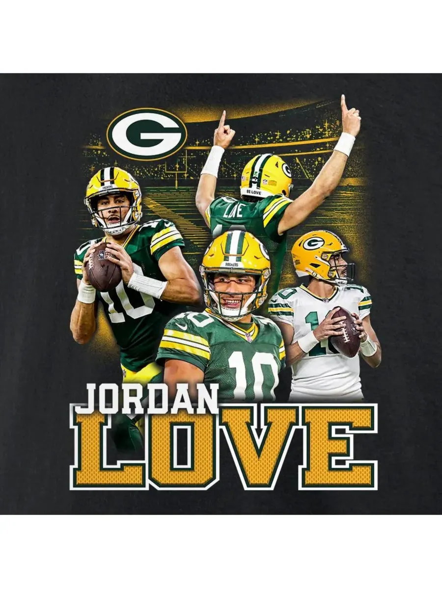 Fanatics Мужская футболка Jordan Love Black Green Bay Packers с графическим изображением известного — изображение 4 из 4