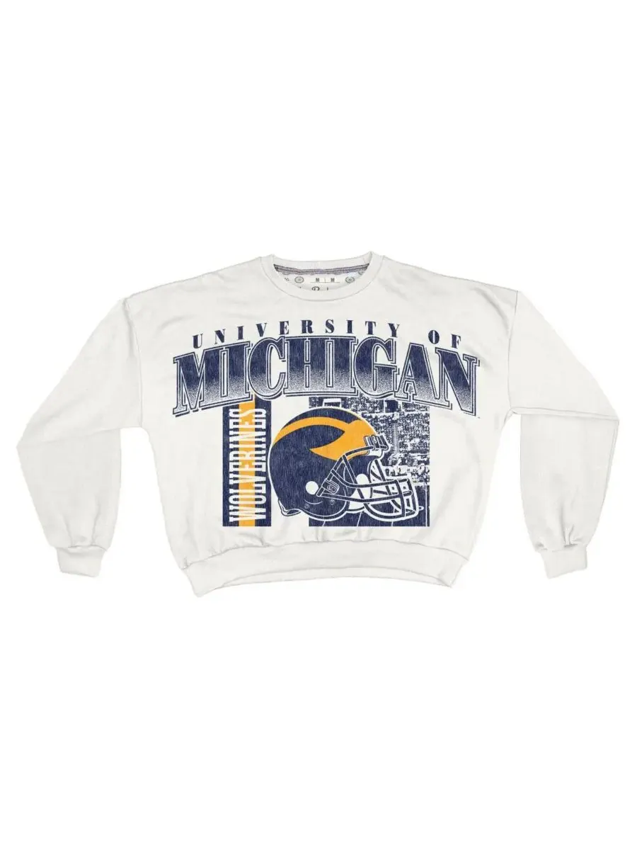 Pressbox Женская белая толстовка оверсайз Janice Retro с изображением команды Michigan Wolverines — изображение 2 из 3, белый
