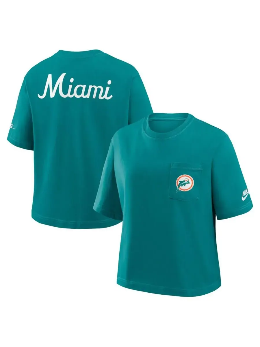 Женская футболка Aqua Miami Dolphins Rewind Pocket Boxy Nike — изображение 1 из 2, голубой