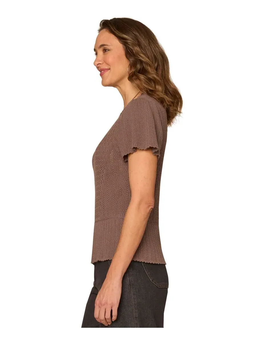 Свитер с воланами и круглым вырезом Petite Flounce Crochet Round Neck Democracy, Oyster Mushroom — изображение 2 из 3