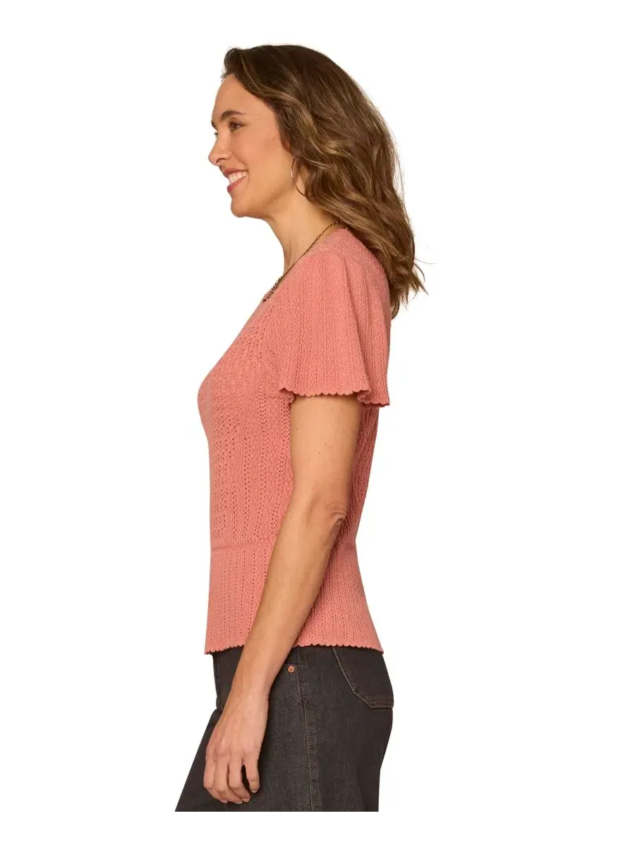 Свитер с воланами и круглым вырезом, Petite Flounce Crochet Round Neck Democracy, Dusty Papaya — изображение 2 из 3