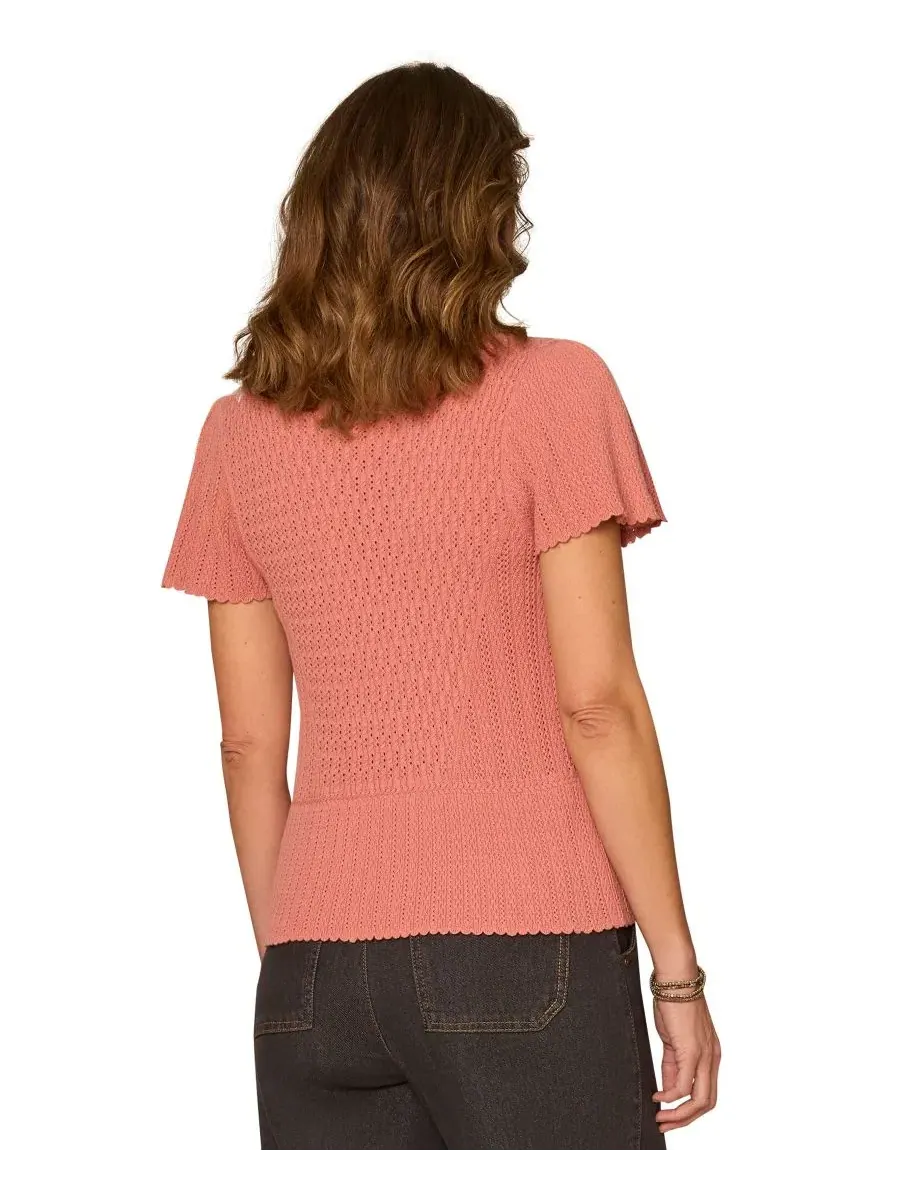 Свитер с воланами и круглым вырезом, Petite Flounce Crochet Round Neck Democracy, Dusty Papaya — изображение 3 из 3