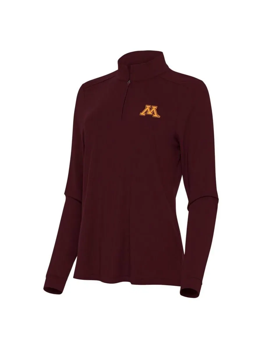 Женская бордовая футболка с застежкой-молнией Minnesota Golden Gophers Intent Quarter-Zip Antigua — изображение 2 из 3