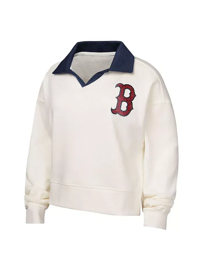 Белая толстовка с воротником и V-образным вырезом Big Girls Boston Red Sox Ballpark Hit Outerstuff — изображение 2 из 3