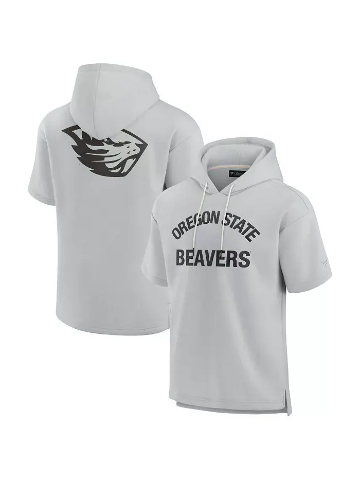 Мужская и женская серая толстовка Oregon State Beavers с коротким рукавом из супермягкого флиса