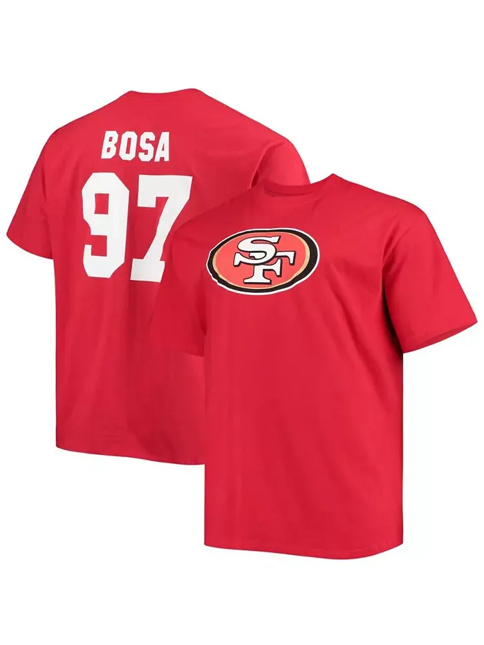 Мужская футболка большого и высокого размера Nick Bosa с именем игрока и номером в цвете scarlet — изображение 1 из 3