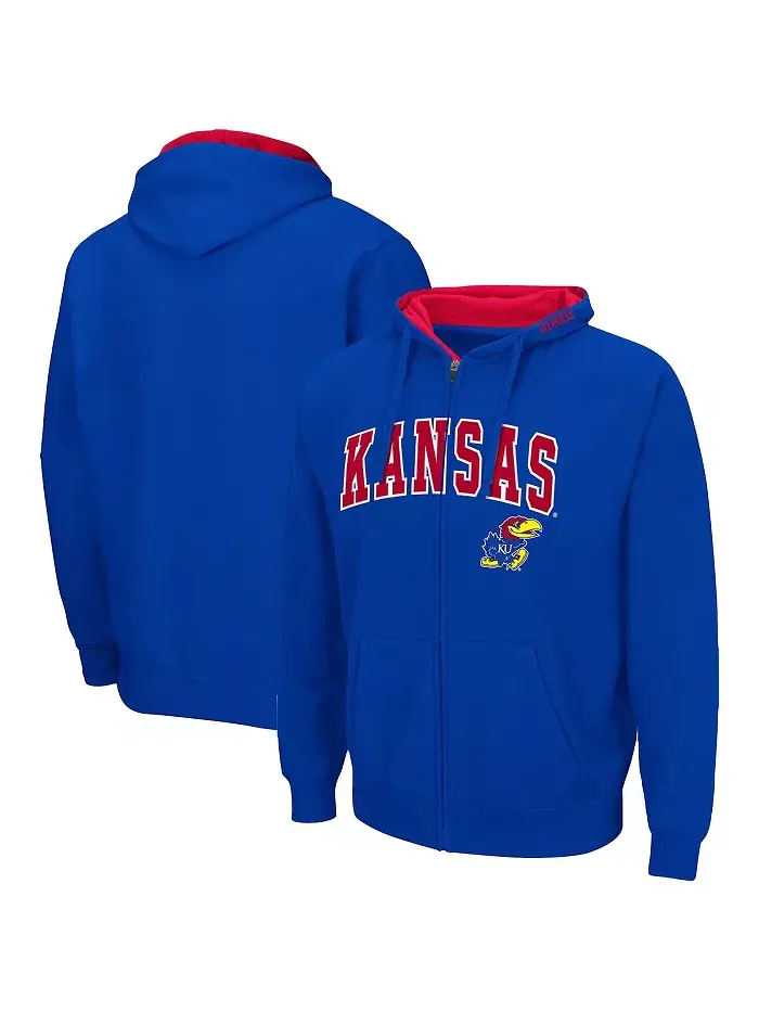 Мужская толстовка с капюшоном Royal Kansas Jayhawks Arch & Logo 3.0 на молнии Colosseum — изображение 1 из 3