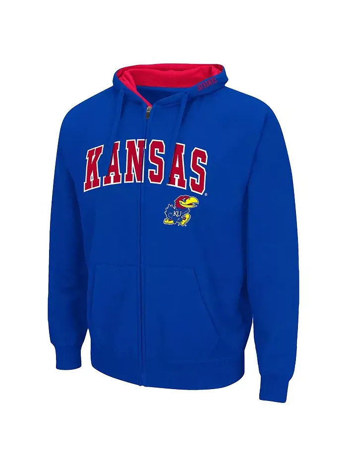 Мужская толстовка с капюшоном Royal Kansas Jayhawks Arch & Logo 3.0 на молнии Colosseum — изображение 2 из 3