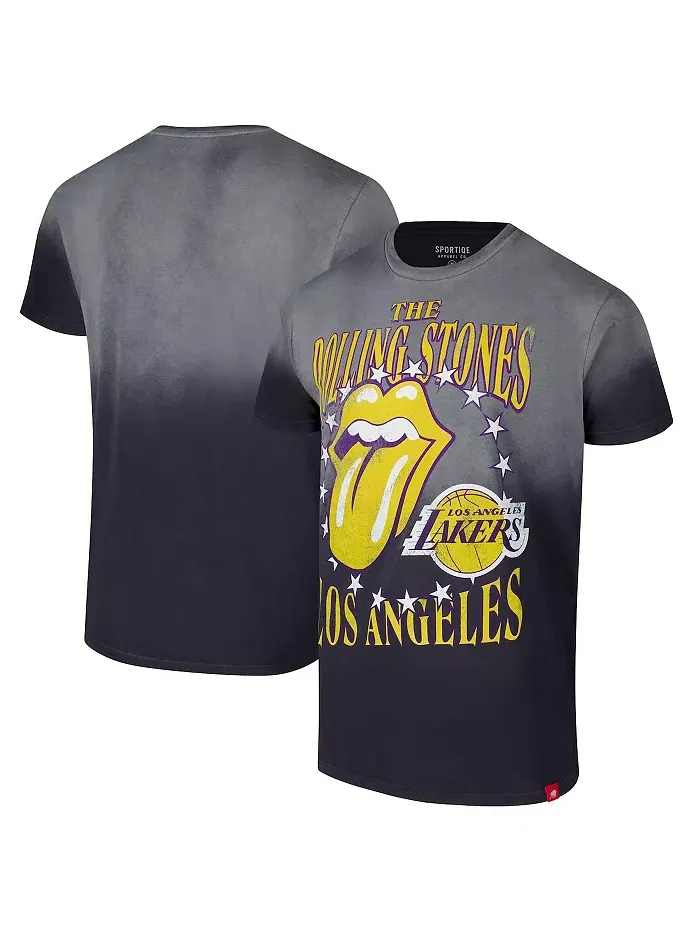 Мужская и женская серая футболка Rolling Stones x Los Angeles Lakers Bingham Collab Sportiqe — изображение 1 из 3