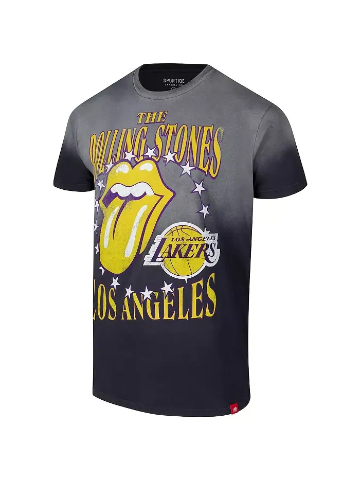 Мужская и женская серая футболка Rolling Stones x Los Angeles Lakers Bingham Collab Sportiqe — изображение 2 из 3
